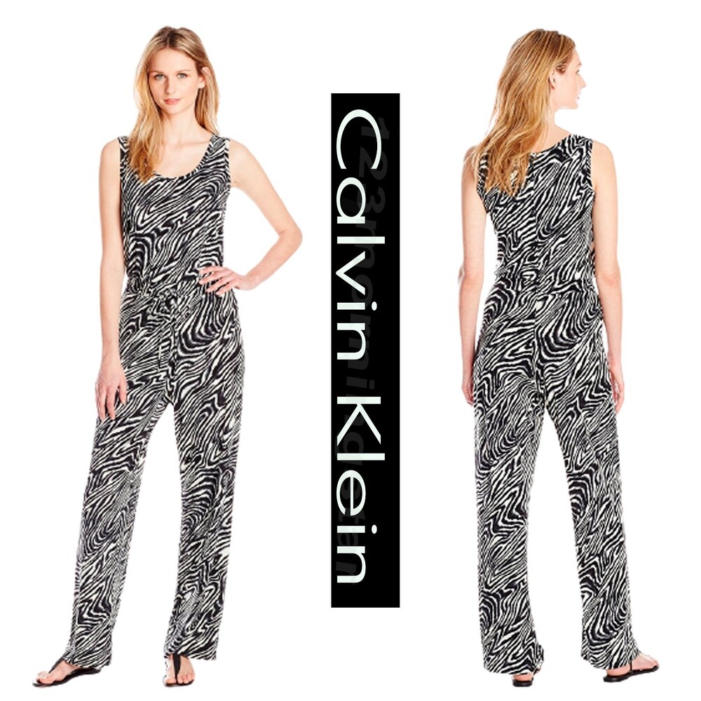 Calvin Klein NEW Black Combo Drawstring Sleeveles Jumpsuit - Picture 3 of 10